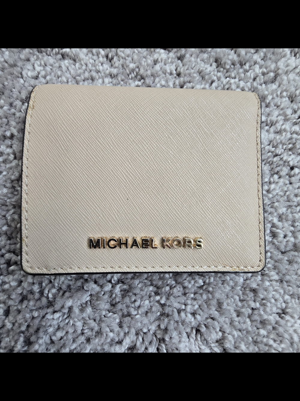 Michael Kors Jet Set Travel Saffiano Leather Flap Card Holder Wallet Beige Cream